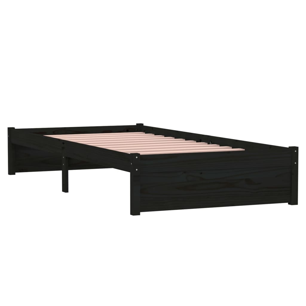 Bed Frame Black Solid Wood 90X190 Cm Single