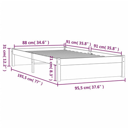 Bed Frame Black Solid Wood 90X190 Cm Single