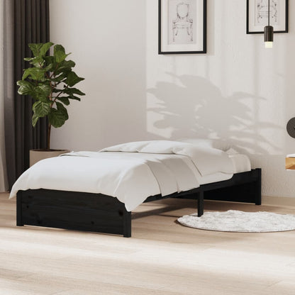 Bed Frame Black Solid Wood 90X190 Cm Single