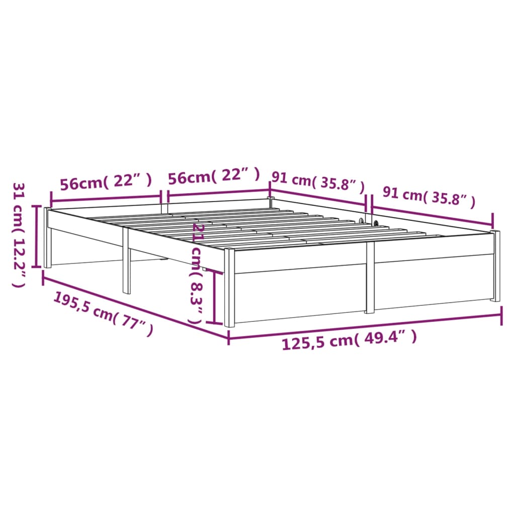 Bed Frame Solid Wood 120X190 Cm Small Double