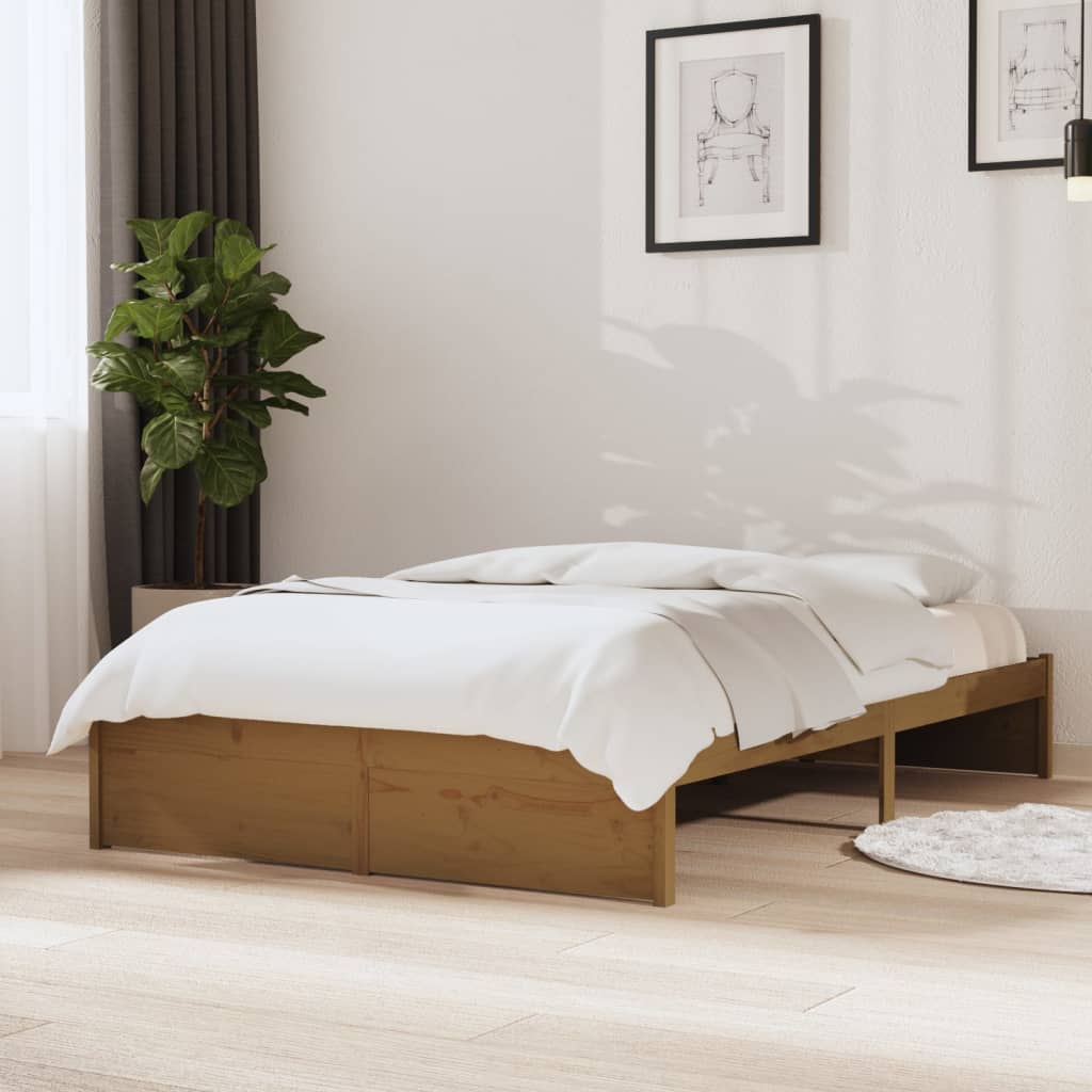 Bed Frame Honey Brown Solid Wood 120X190 Cm Small Double