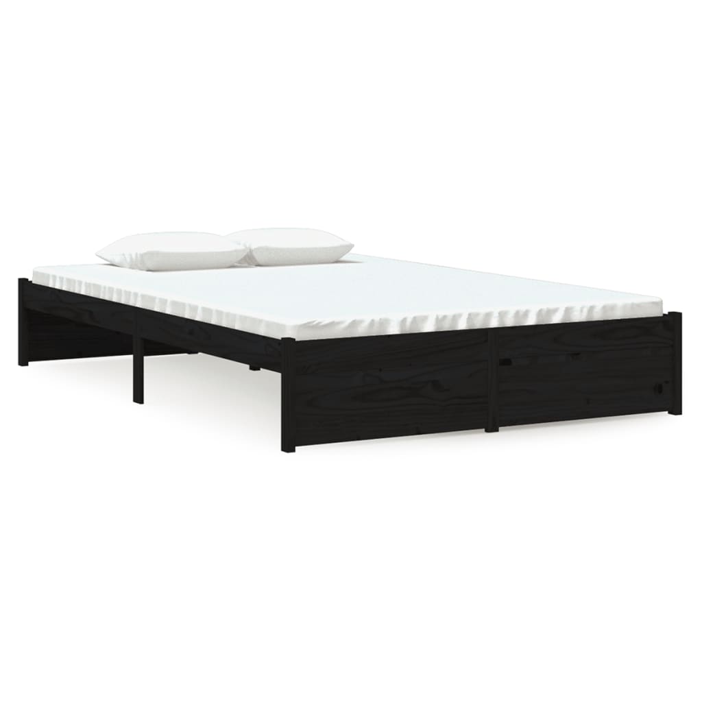 Bed Frame Black Solid Wood 120X190 Cm Small Double