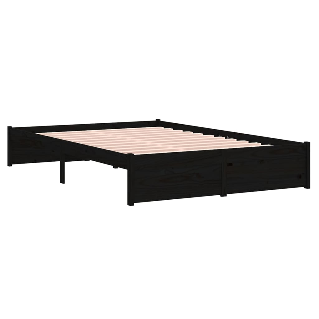 Bed Frame Black Solid Wood 120X190 Cm Small Double