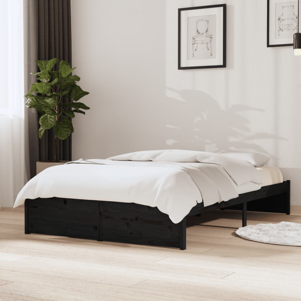 Bed Frame Black Solid Wood 120X190 Cm Small Double