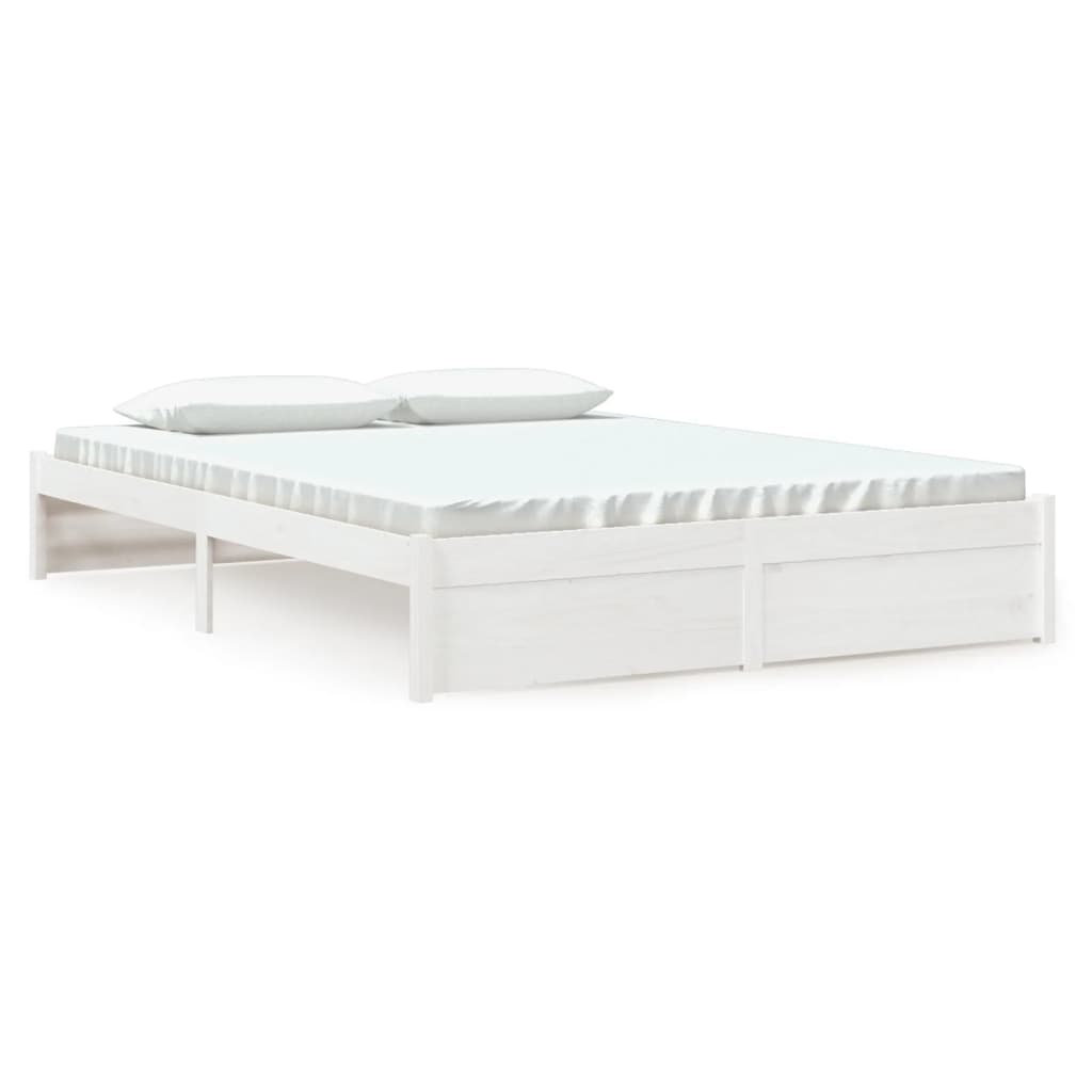 Bed Frame White Solid Wood 150X200 Cm King Size