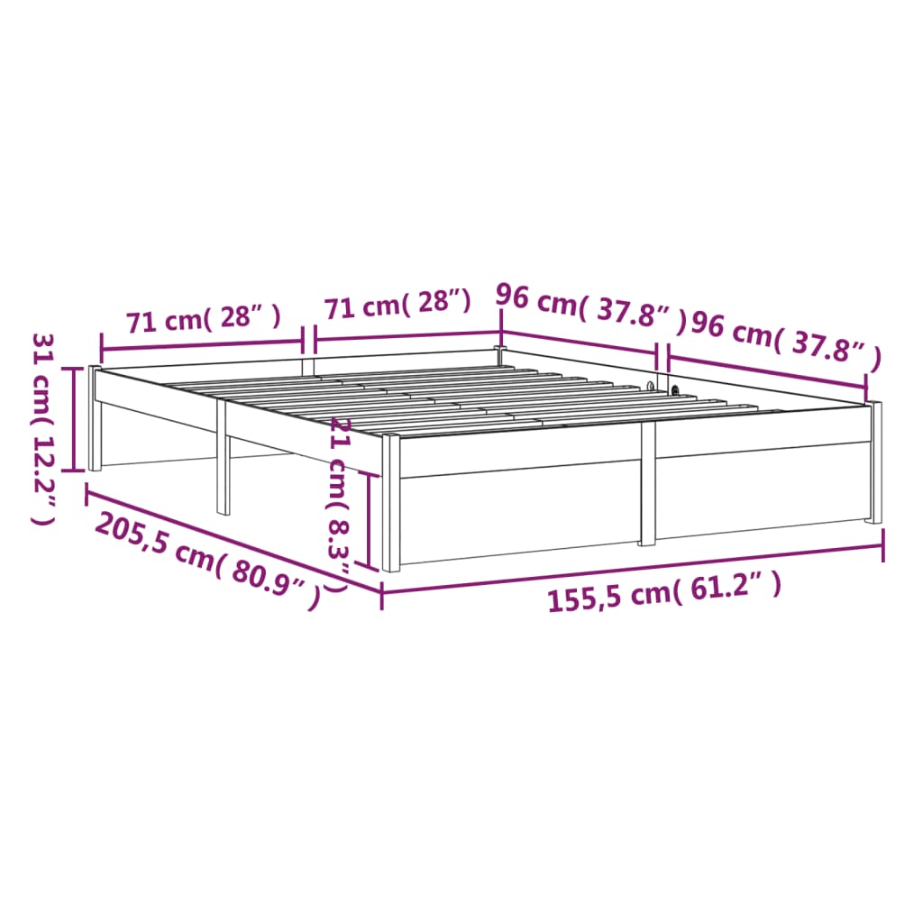 Bed Frame White Solid Wood 150X200 Cm King Size