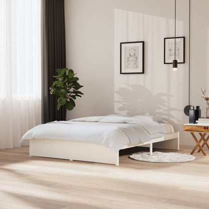 Bed Frame White Solid Wood 150X200 Cm King Size