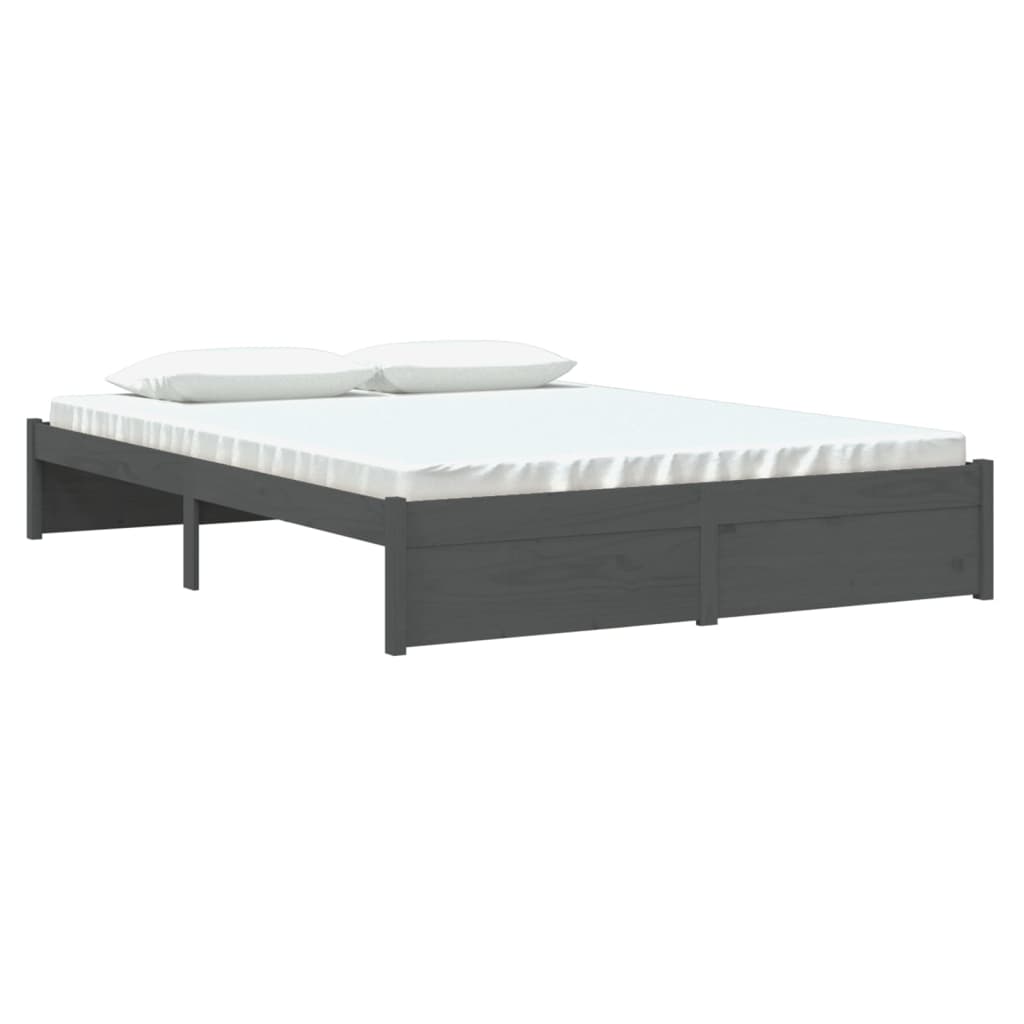 Bed Frame Grey Solid Wood 150X200 Cm King Size