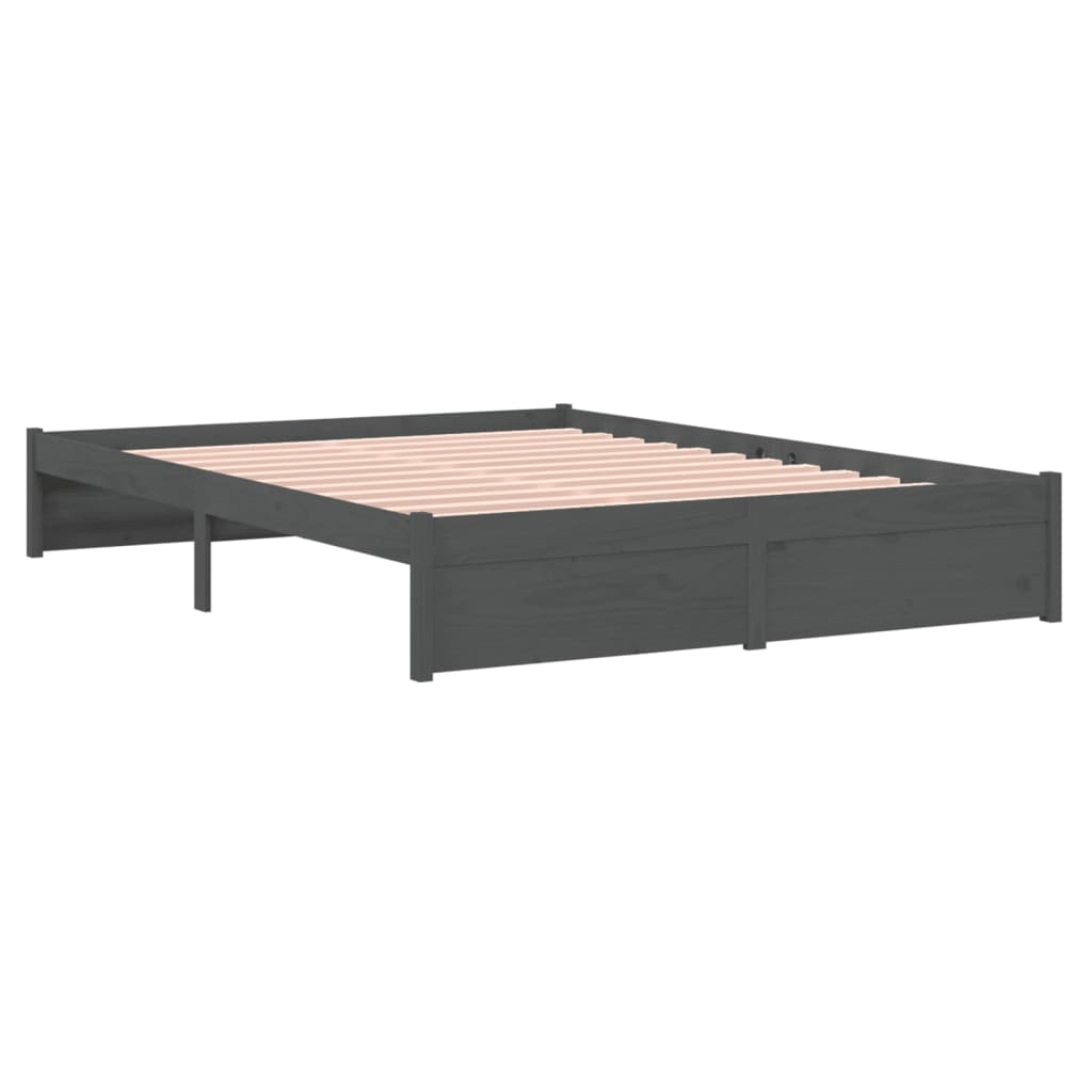 Bed Frame Grey Solid Wood 150X200 Cm King Size