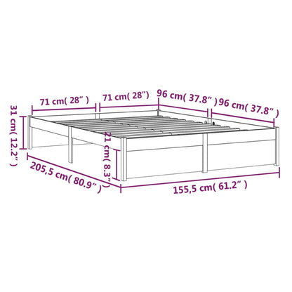 Bed Frame Grey Solid Wood 150X200 Cm King Size