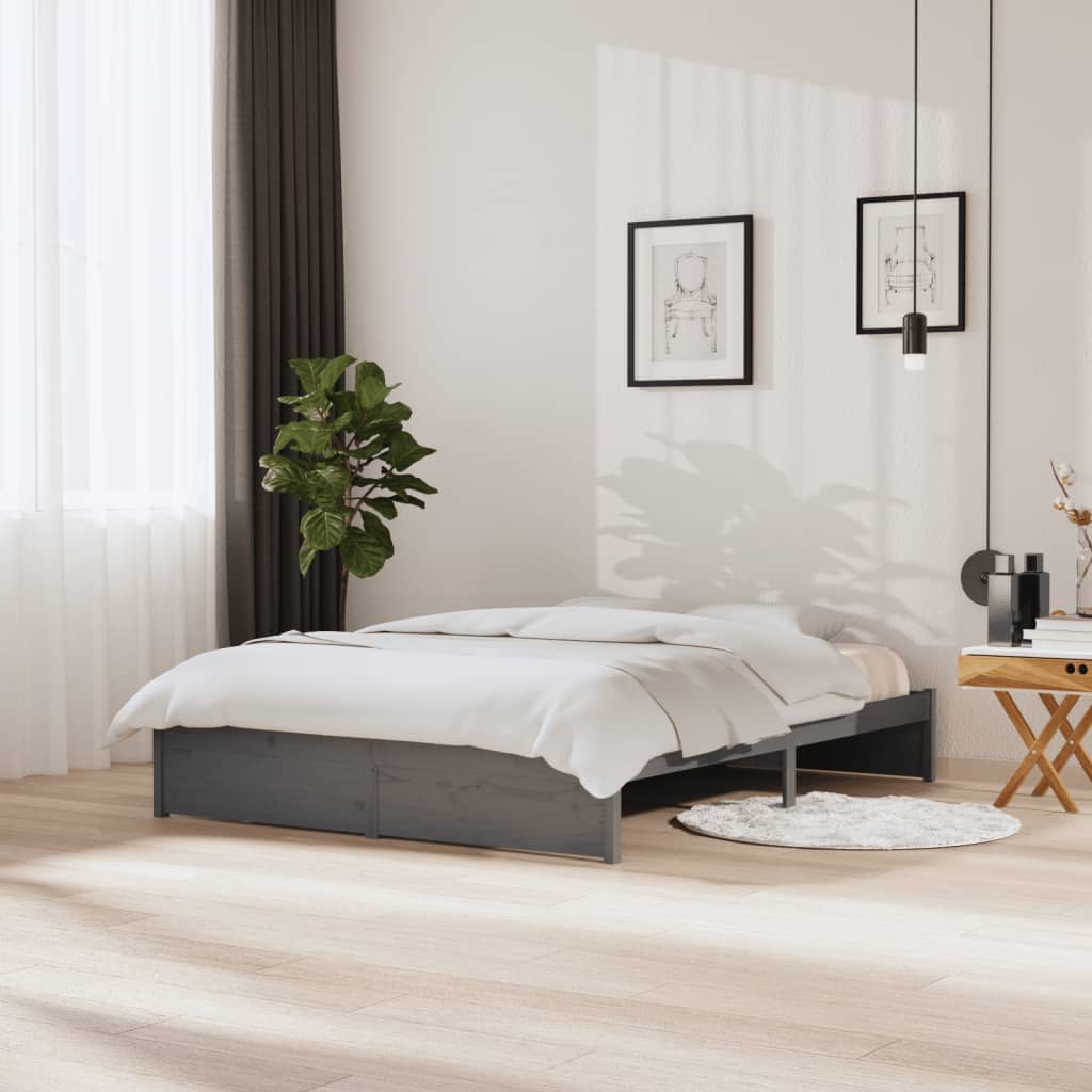 Bed Frame Grey Solid Wood 150X200 Cm King Size