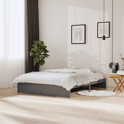 Bed Frame Grey Solid Wood 150X200 Cm King Size