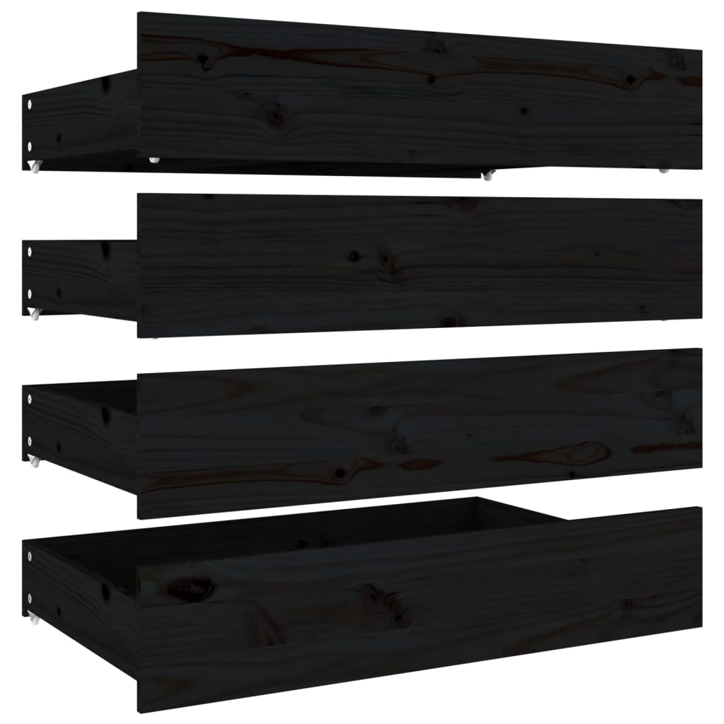 Bed Drawers 4 Pcs Black Solid Wood Pine