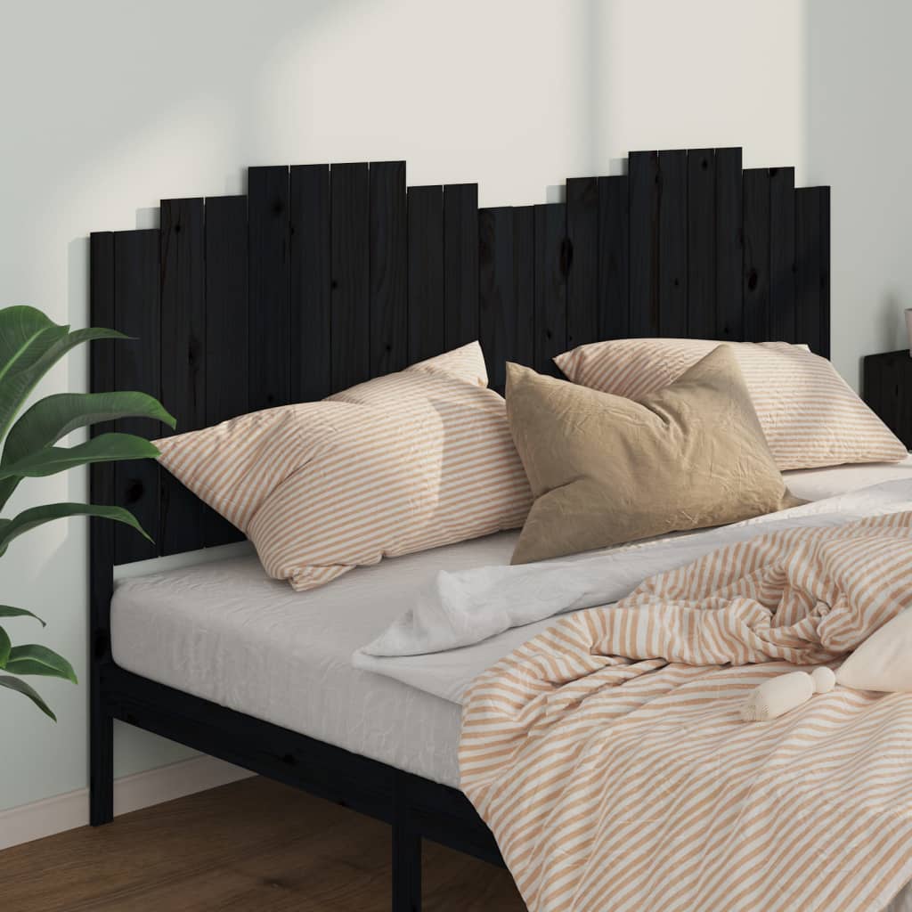 Bed Headboard Black 206X4X110 Cm Solid Wood Pine