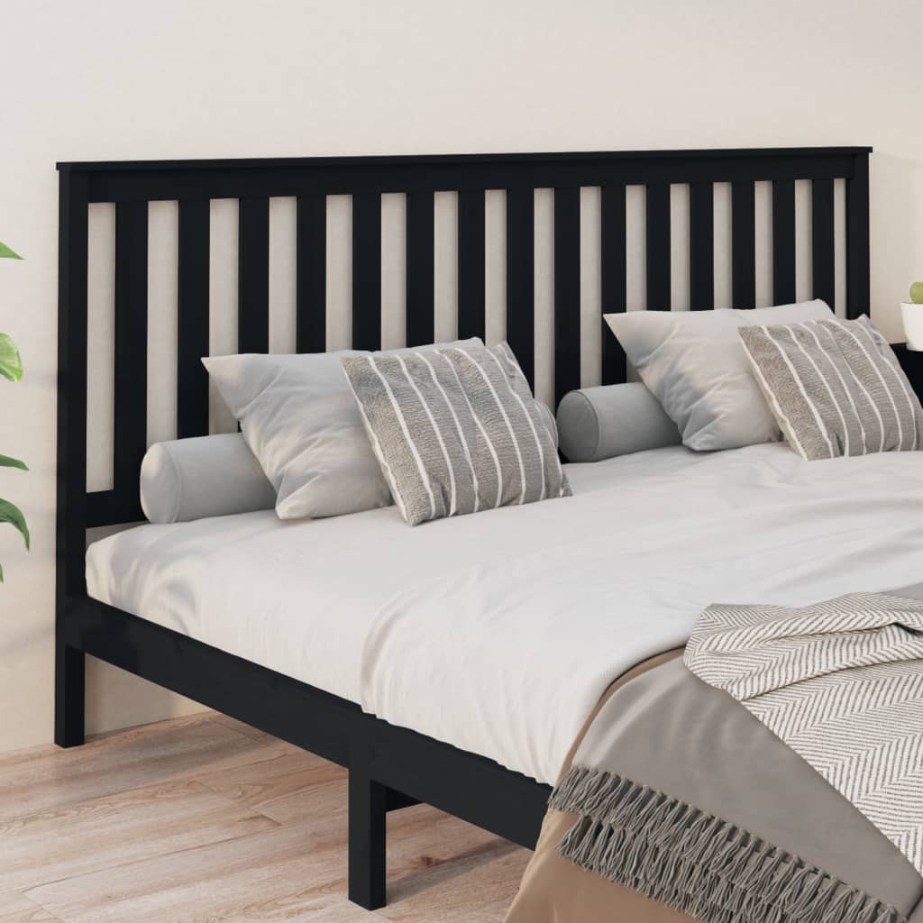 Bed Headboard Black 206X6X101 Cm Solid Wood Pine