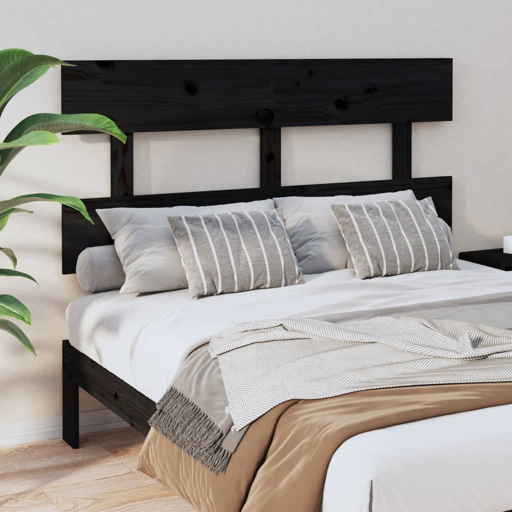 Bed Headboard Black 144X3X81 Cm Solid Wood Pine