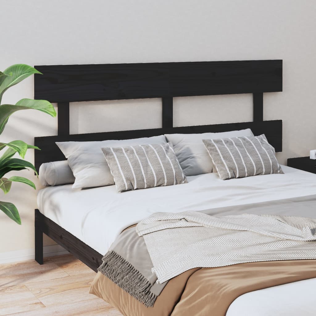 Bed Headboard Black 164X3X81 Cm Solid Wood Pine