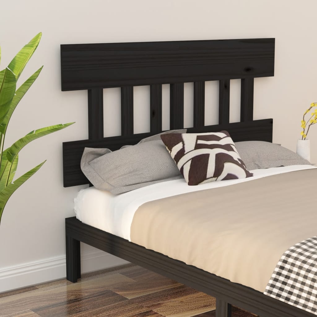 Bed Headboard Black 123.5X3X81 Cm Solid Wood Pine