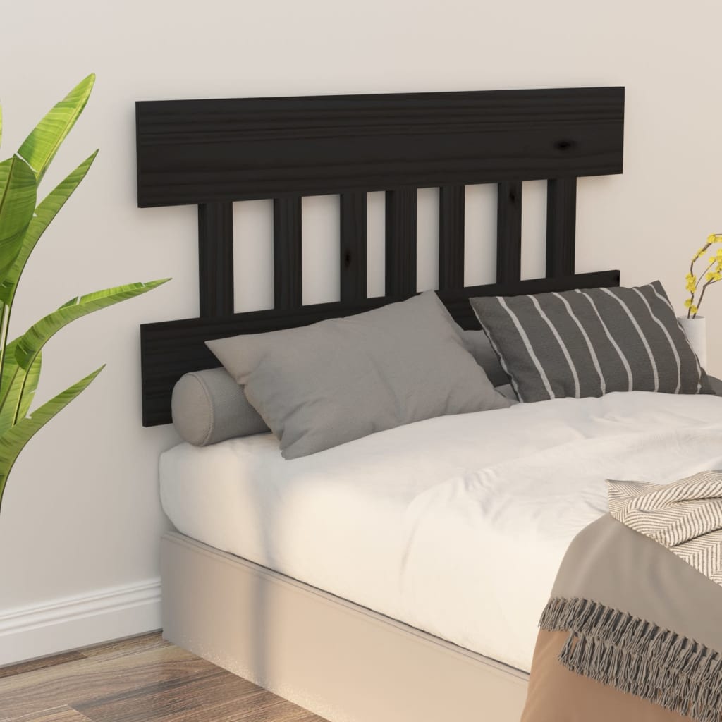 Bed Headboard Black 143.5X3X81 Cm Solid Wood Pine