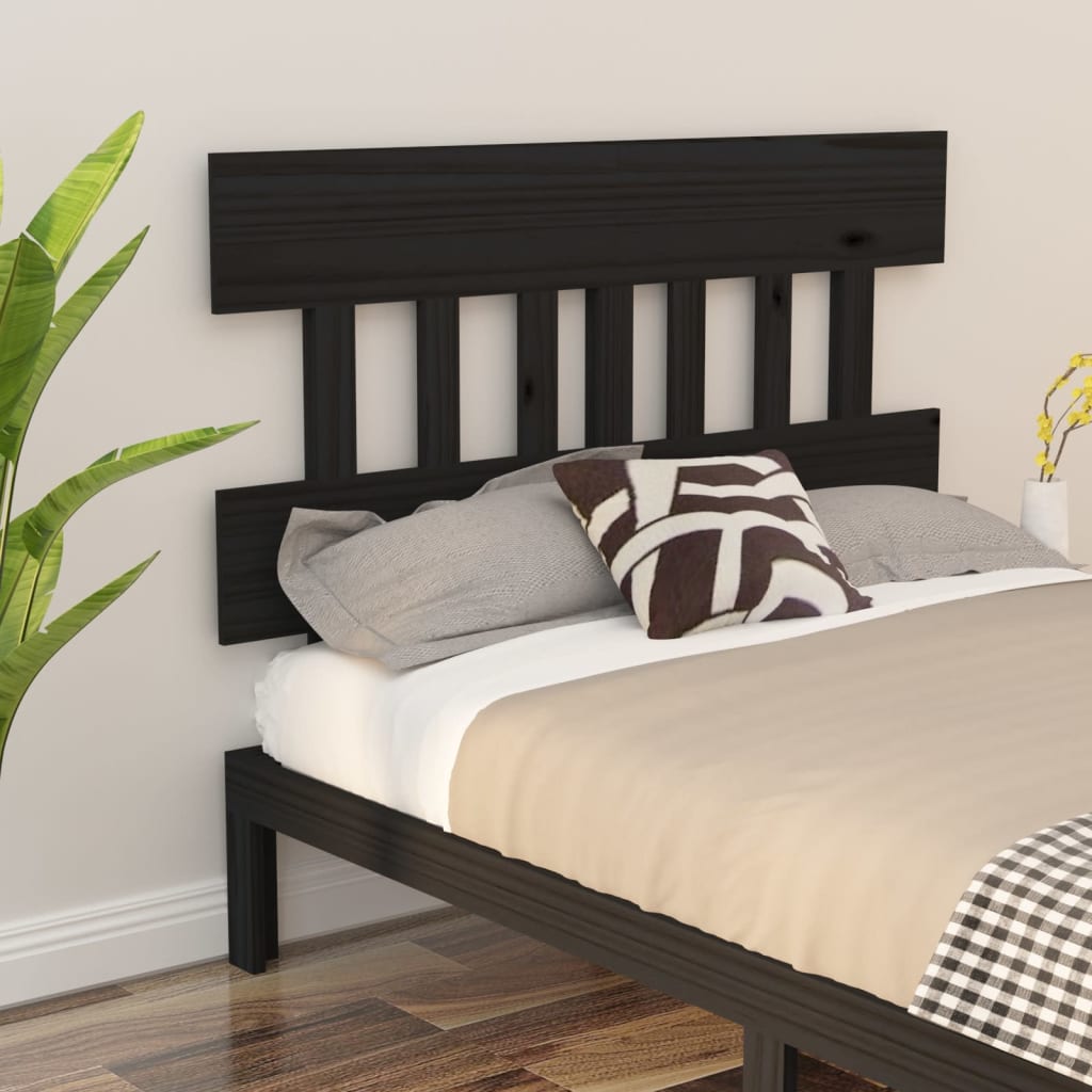 Bed Headboard Black 143.5X3X81 Cm Solid Wood Pine