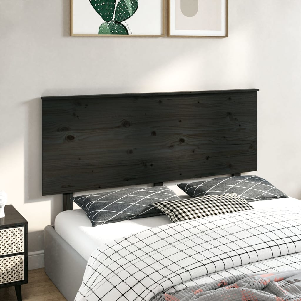 Bed Headboard Black 144X6X82.5 Cm Solid Wood Pine