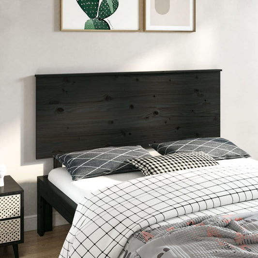 Bed Headboard Black 144X6X82.5 Cm Solid Wood Pine