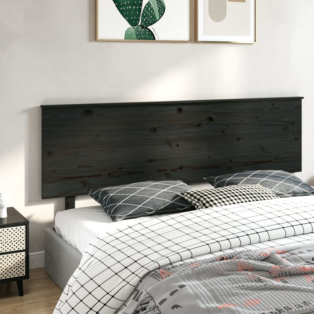 Bed Headboard Black 204X6X82.5 Cm Solid Wood Pine