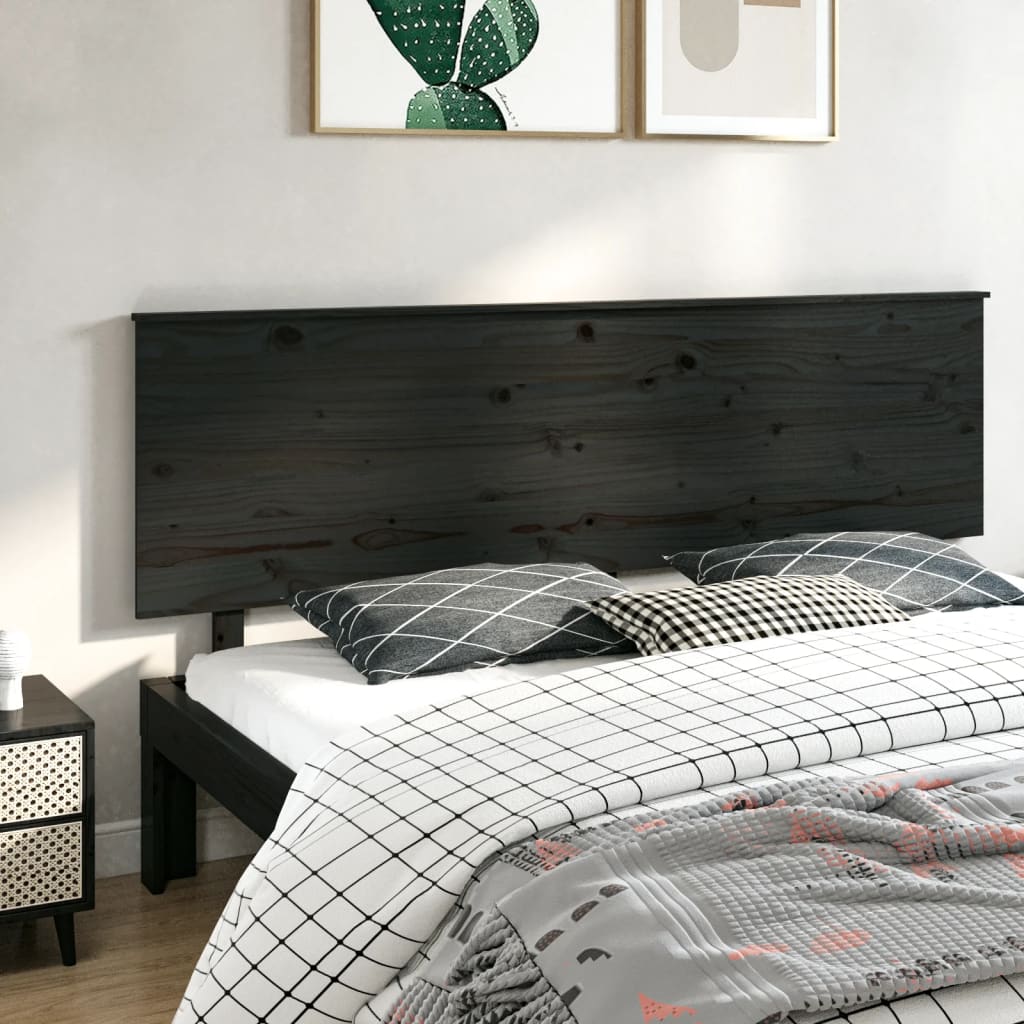 Bed Headboard Black 204X6X82.5 Cm Solid Wood Pine