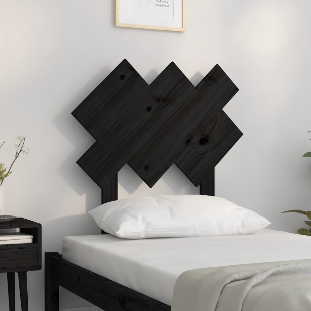 Bed Headboard Black 72.5X3X81 Cm Solid Wood Pine