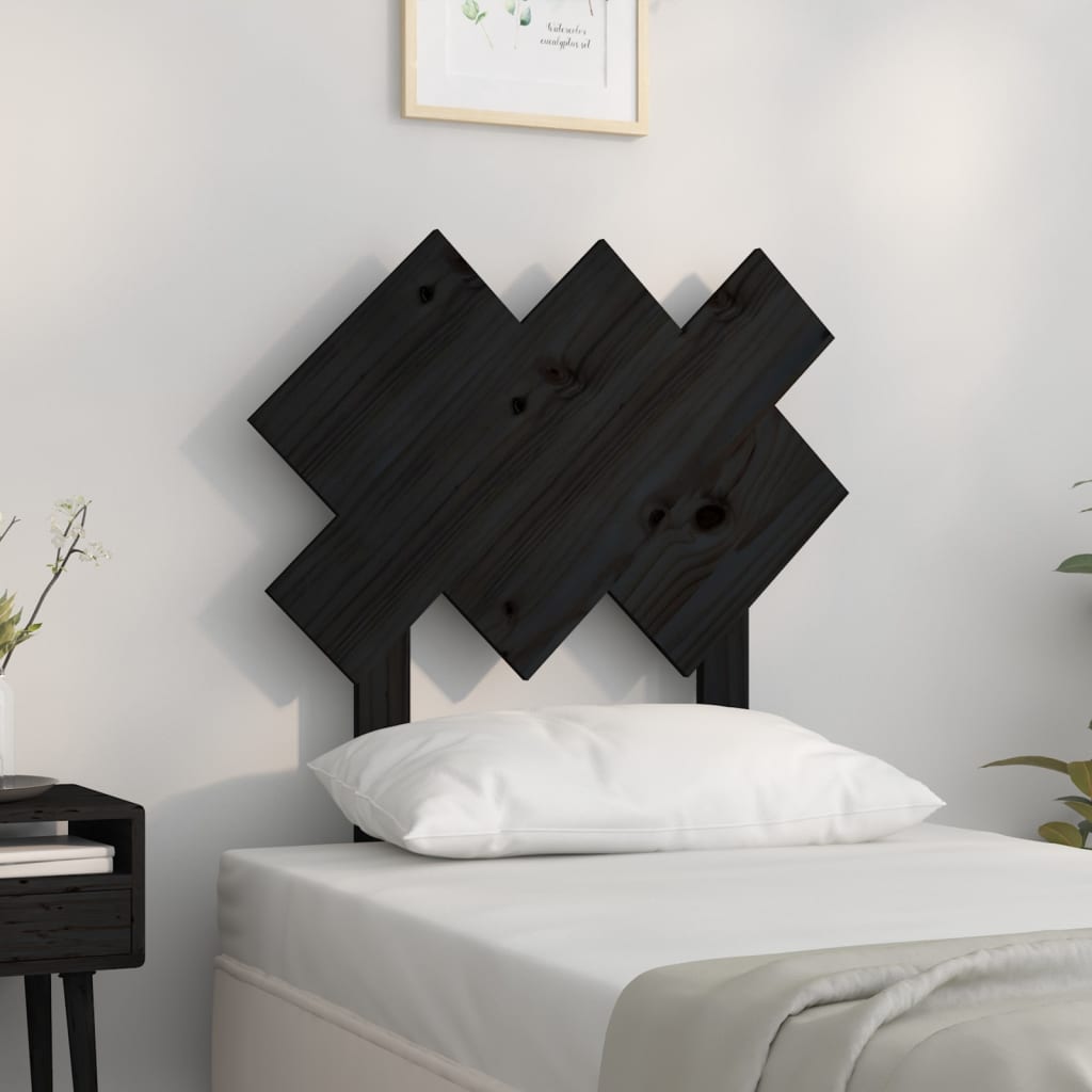 Bed Headboard Black 72.5X3X81 Cm Solid Wood Pine