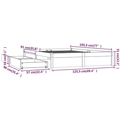 Bed Frame With Drawers 120X190 Cm Small Double