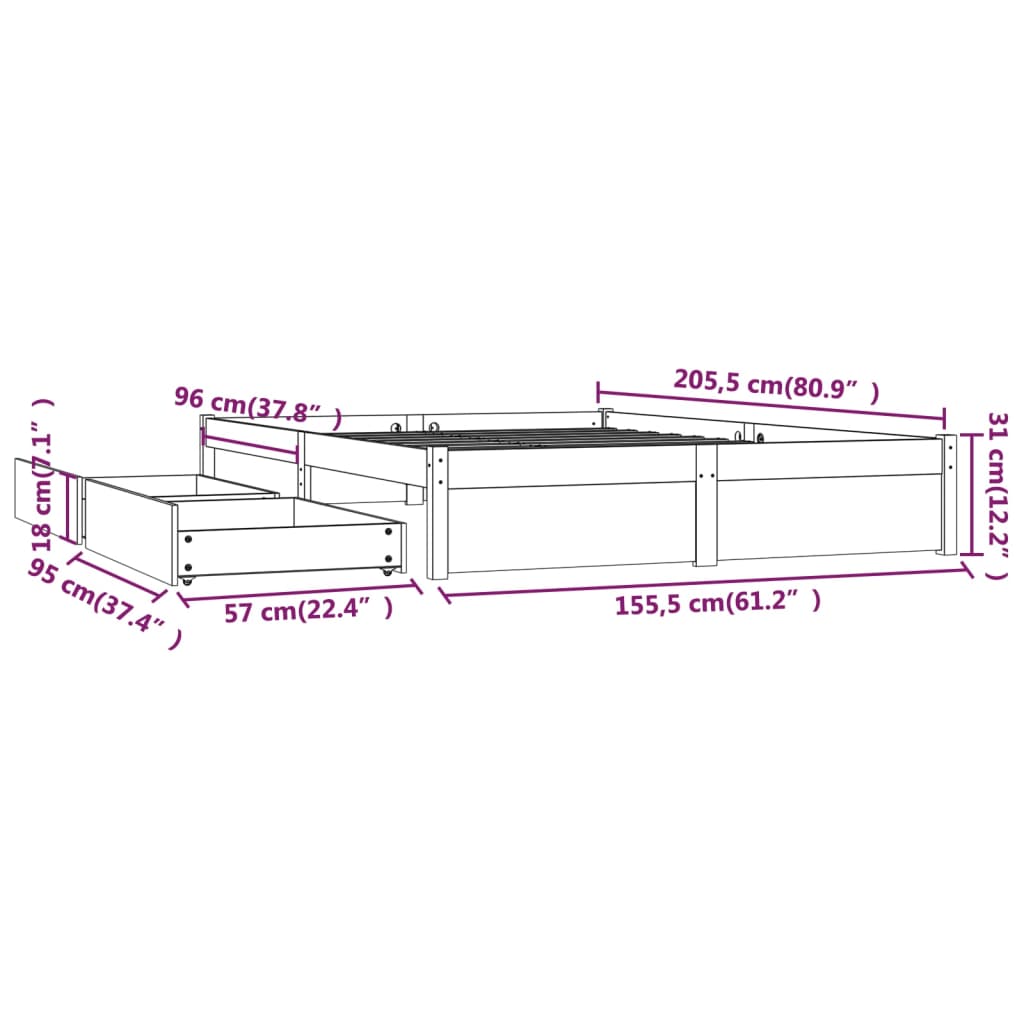 Bed Frame With Drawers 150X200 Cm King Size