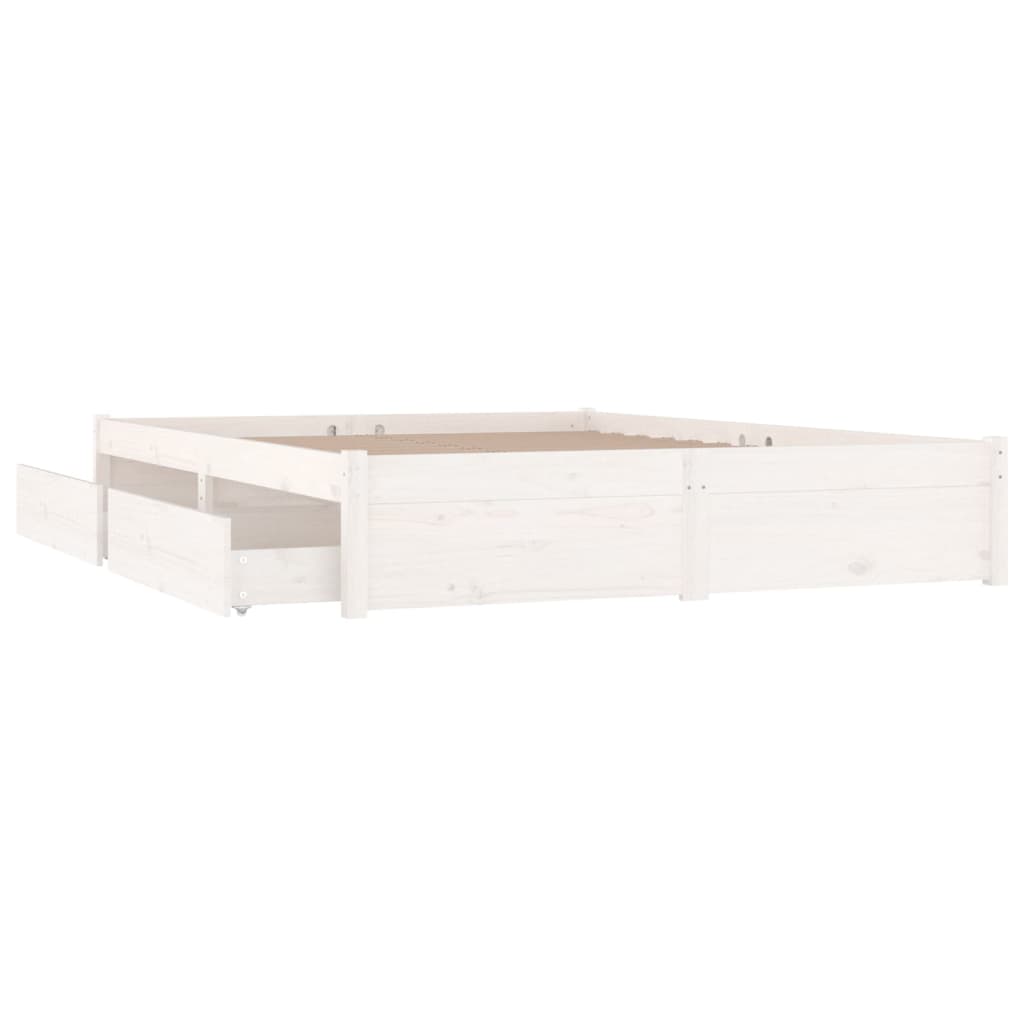 Bed Frame With Drawers White 180X200 Cm Super King Size