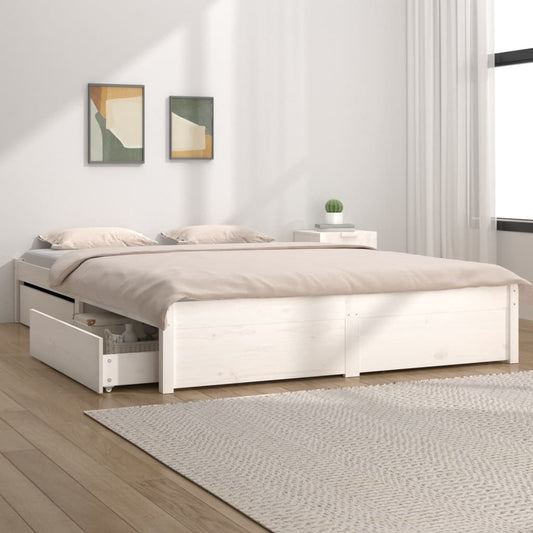 Bed Frame With Drawers White 180X200 Cm Super King Size