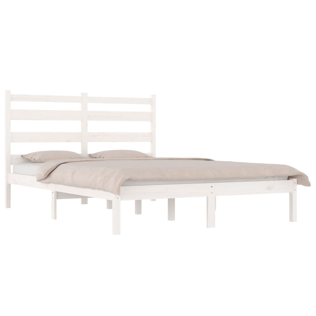 3103629 Bed Frame Without Mattress White Solid Wood 140X190 Cm (809998+818421)