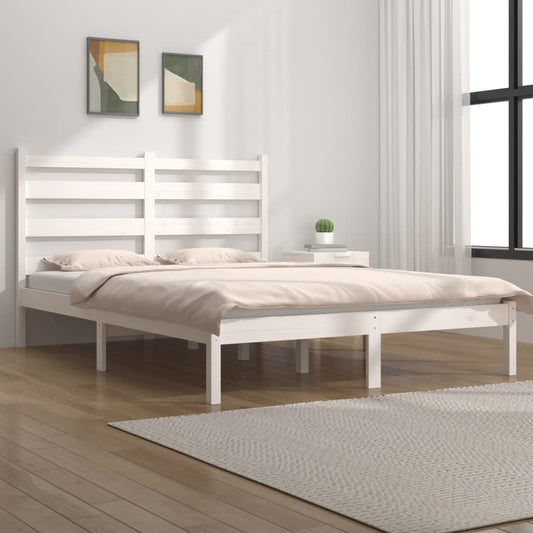 3103629 Bed Frame Without Mattress White Solid Wood 140X190 Cm (809998+818421)