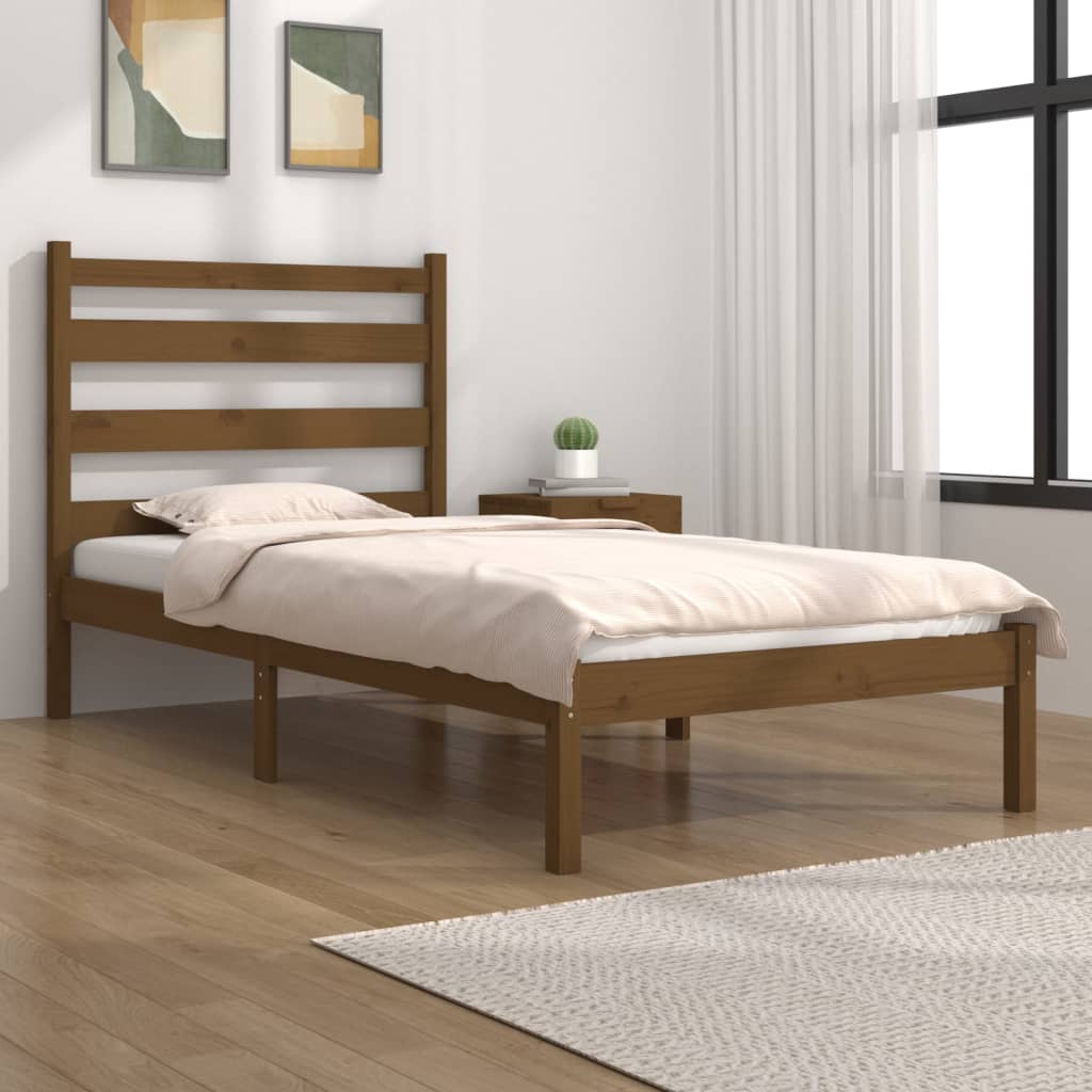 3103641 Bed Frame Without Mattress Honey Brown Solid Wood 100X200 Cm (810010+818408)