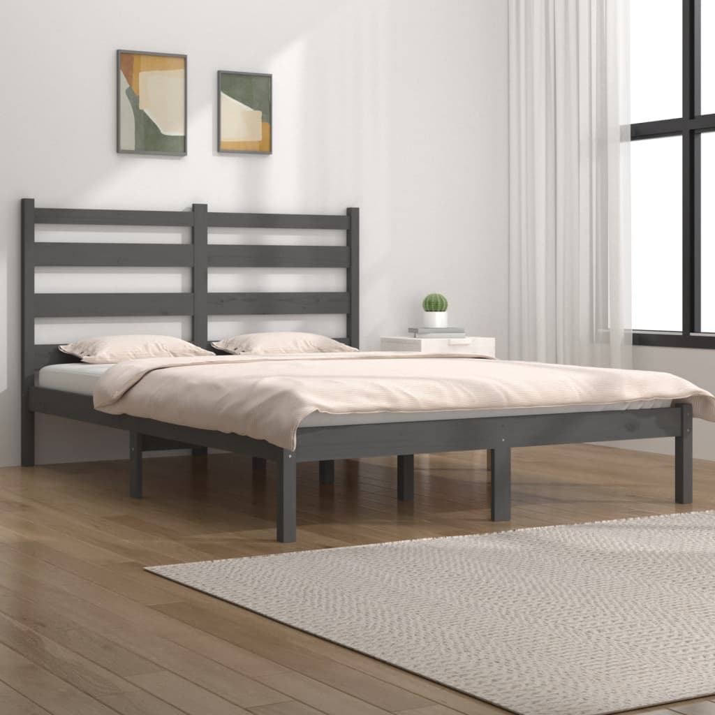 3103645 Bed Frame Without Mattress Grey Solid Wood 120X200 Cm (810014+818412)