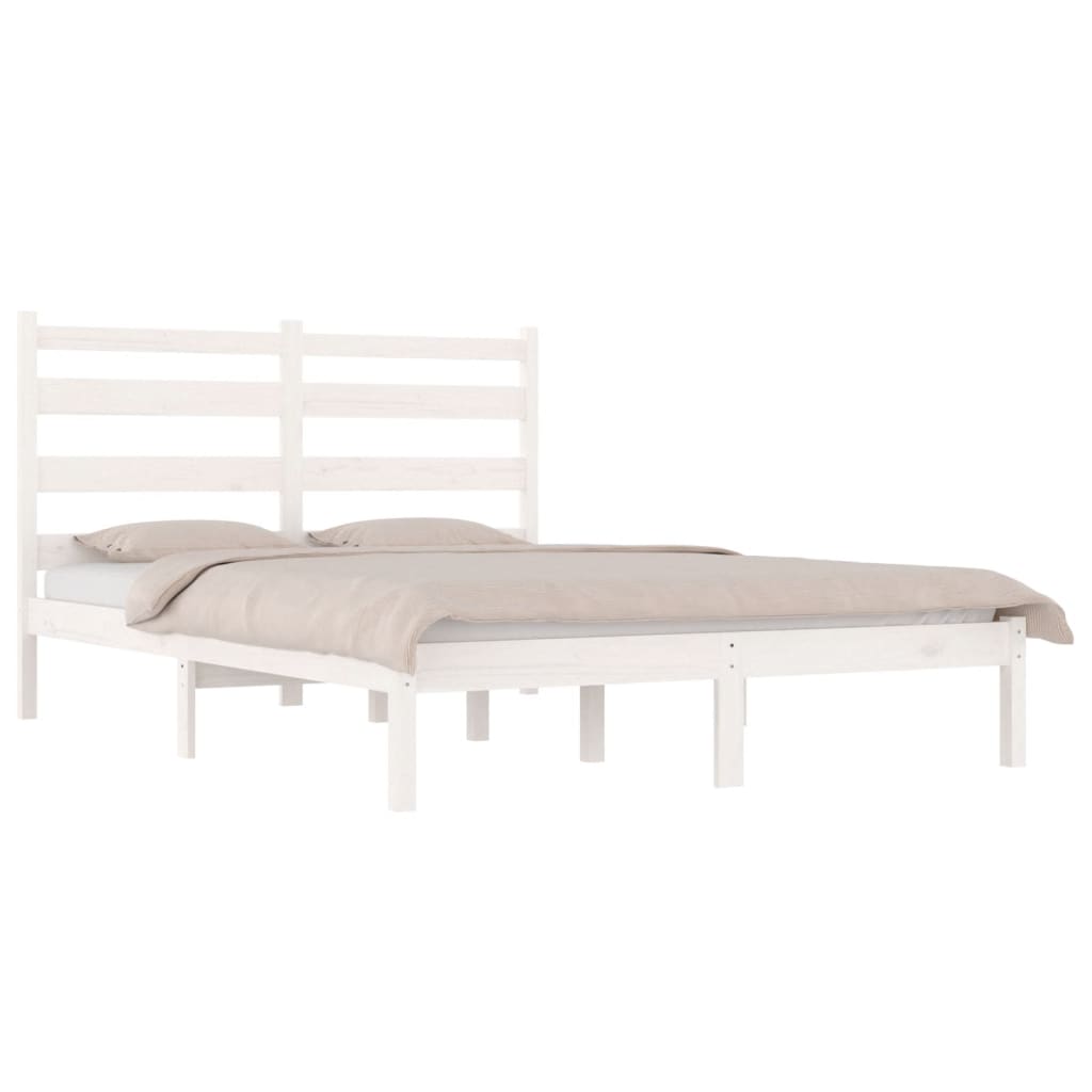 3103649 Bed Frame Without Mattress White Solid Wood 140X200 Cm (810018+818421)