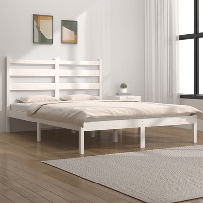 3103649 Bed Frame Without Mattress White Solid Wood 140X200 Cm (810018+818421)