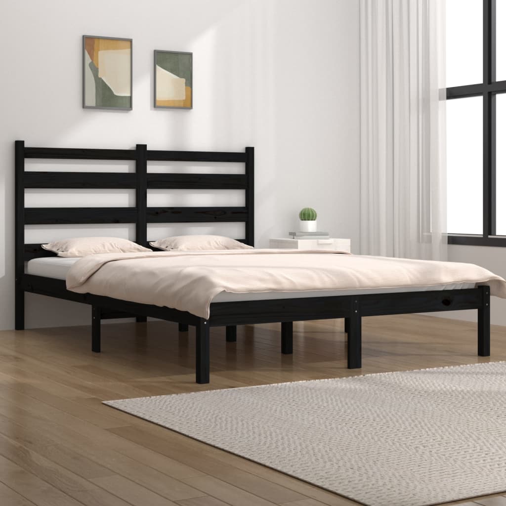 3103652 Bed Frame Without Mattress Black Solid Wood 140X200 Cm (810021+818424)