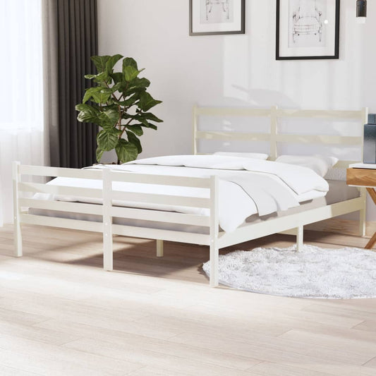 Bed Frame Without Mattress Solid Wood Pine 140X190 Cm White