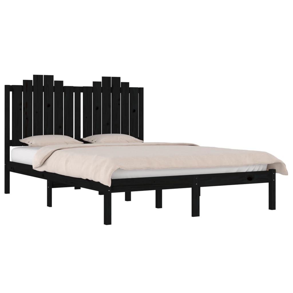 3103762 Bed Frame Without Mattress Black Solid Wood 140X190 Cm (810001+818474)