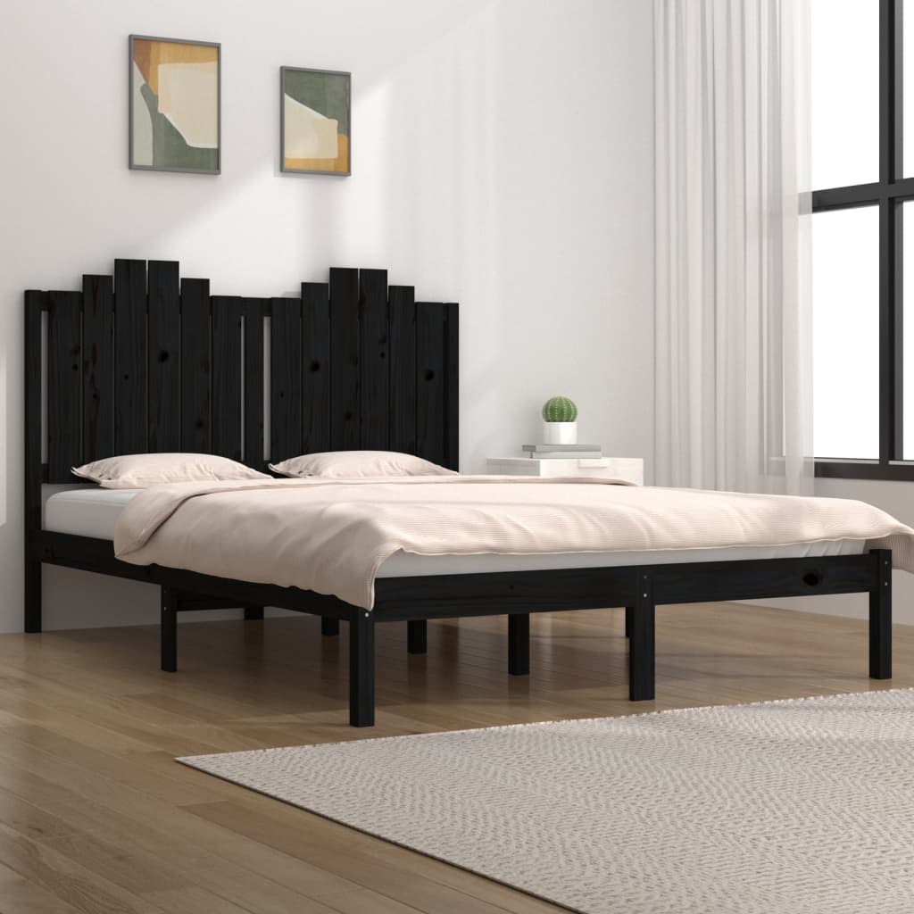 3103762 Bed Frame Without Mattress Black Solid Wood 140X190 Cm (810001+818474)