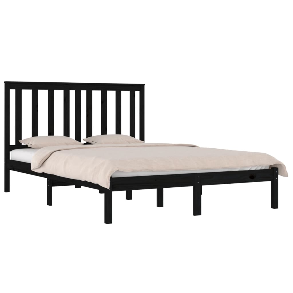 3103847 Bed Frame Without Mattress Black Solid Wood 140X200 Cm (810021+818524)