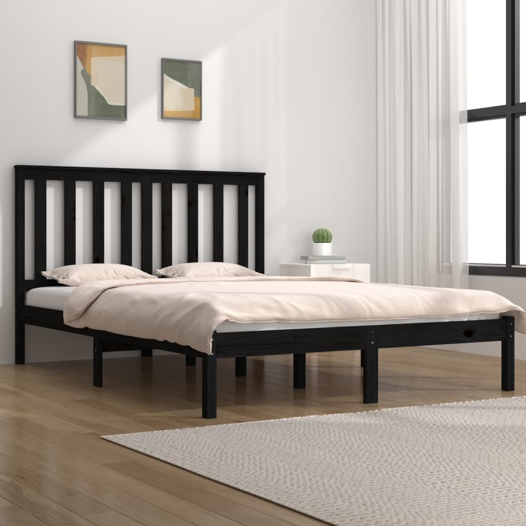 3103847 Bed Frame Without Mattress Black Solid Wood 140X200 Cm (810021+818524)