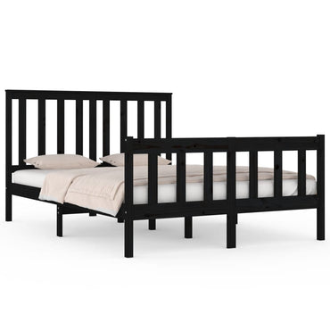 3103892 Bed Frame Without Mattress Black Solid Wood 140X190 Cm (810066+818524)