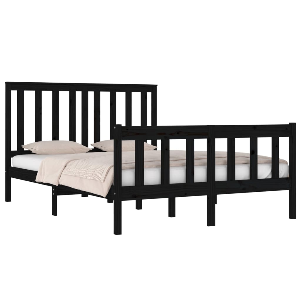 3103892 Bed Frame Without Mattress Black Solid Wood 140X190 Cm (810066+818524)