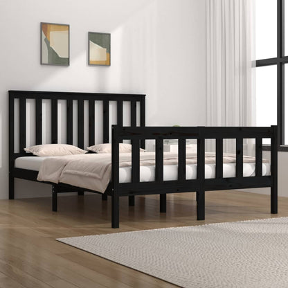 3103892 Bed Frame Without Mattress Black Solid Wood 140X190 Cm (810066+818524)