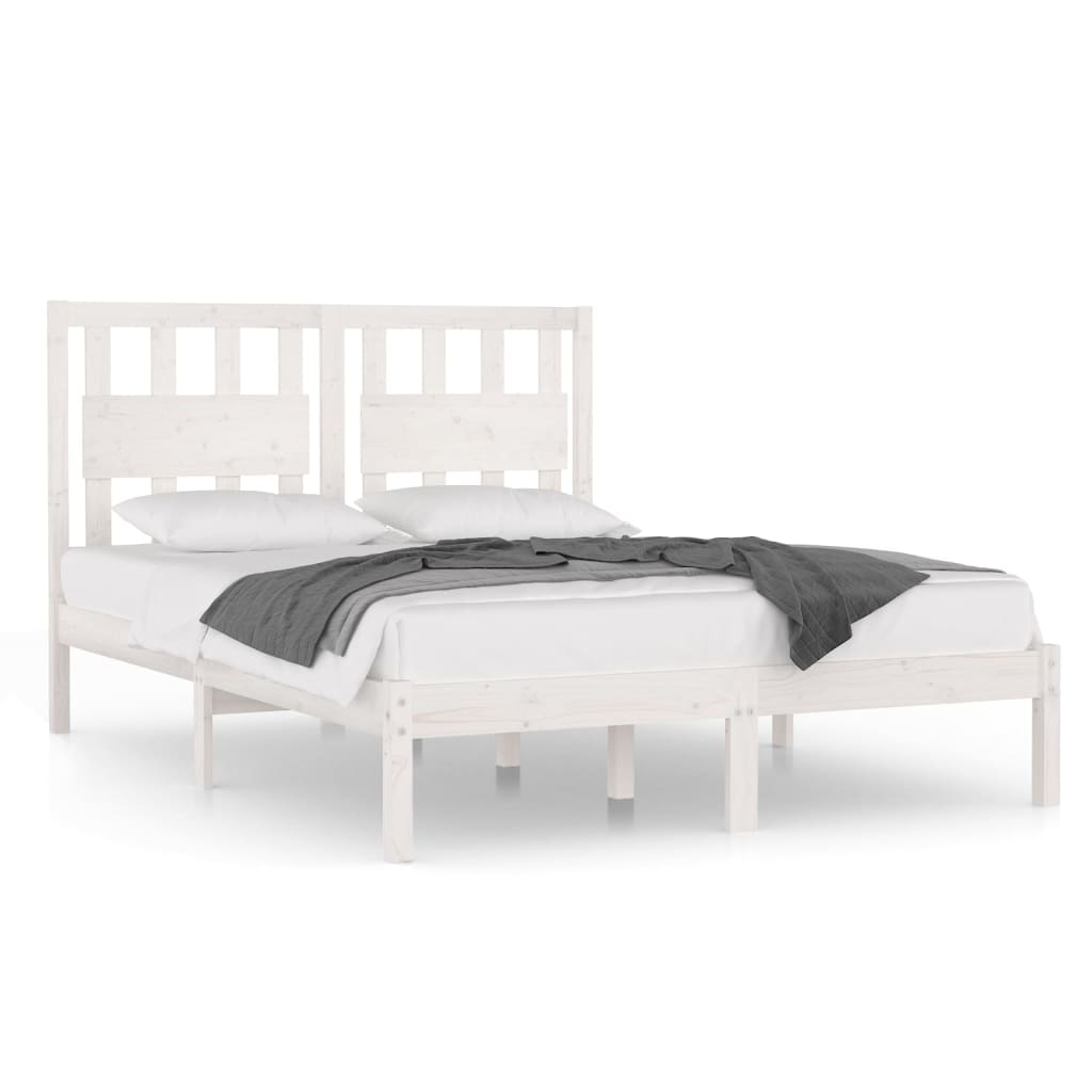 3103914 Bed Frame Without Mattress White Solid Wood 140X190 Cm (809998+818571)